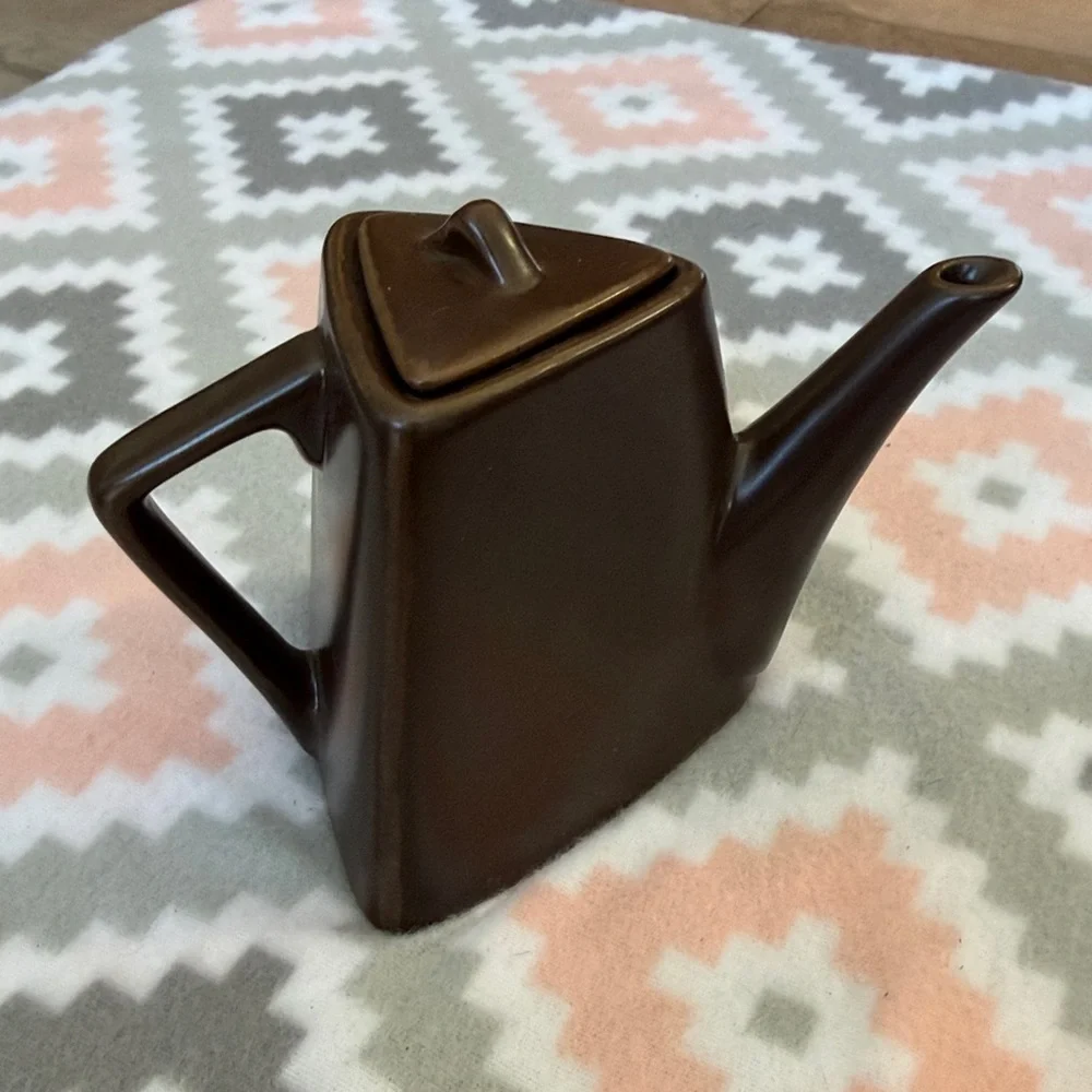 Vintage Brown Ceramic Teapot triangle shape with lid